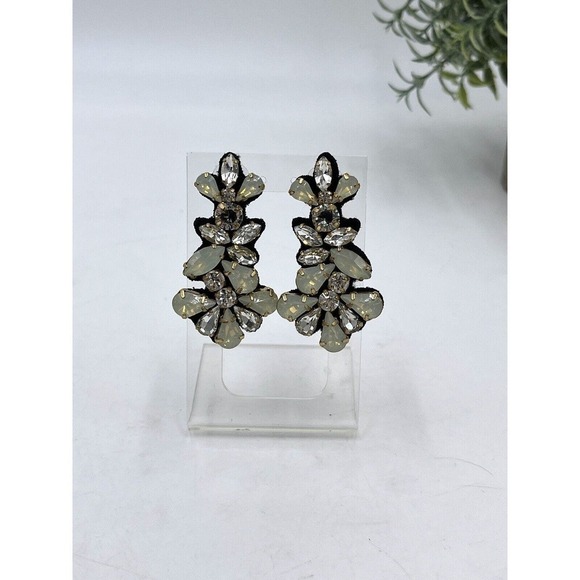 J. Crew Crystal Clear‎ Opal Color Cluster Black Fabric-Backed Statement Earrings - Picture 2 of 16